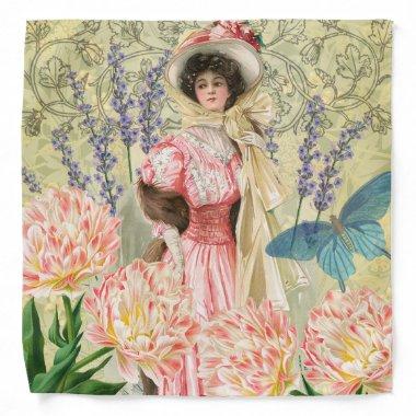 Pink Floral Victorian Woman Regency Bandana