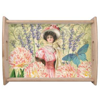 Pink Floral Victorian Woman Regency Serving Tray