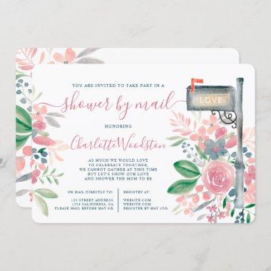 Pink floral watercolor baby shower by mail box Invitations