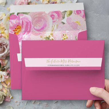 Pink Floral with Return Address Bridal Shower Envelope