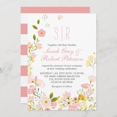Pink Flower Bouquet Spring Wedding Invitations