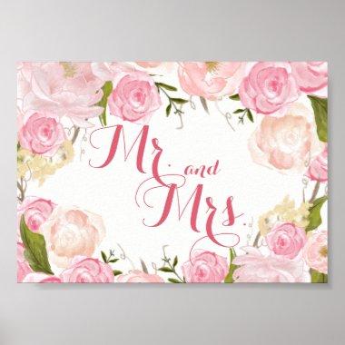 pink flower bridal shower SIGN Mr. and Mrs.