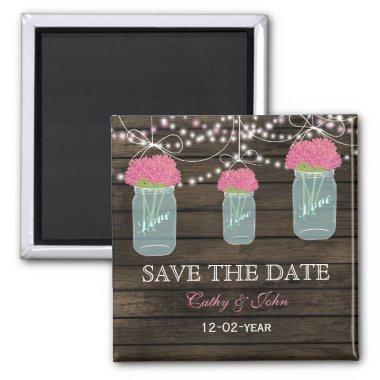 pink flowers in a mason jar save the Date Magnet