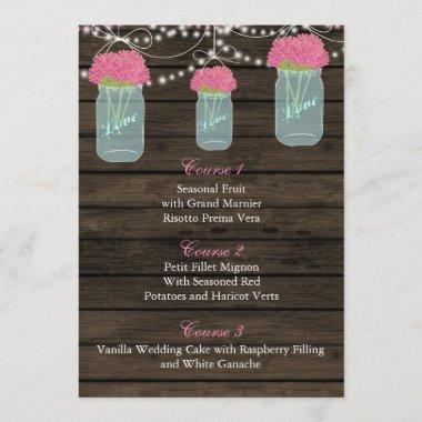 pink flowers in a mason jar wedding menu Invitations