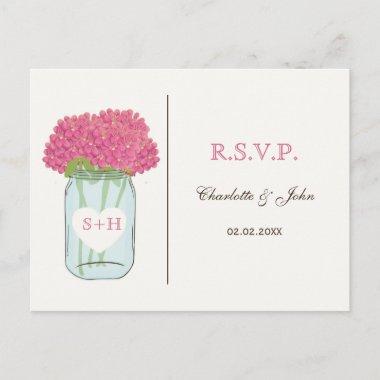 Pink flowers in mason jar wedding RSVP Invitation PostInvitations