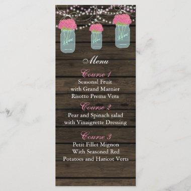 pink flowers mason jar wedding menu Invitations
