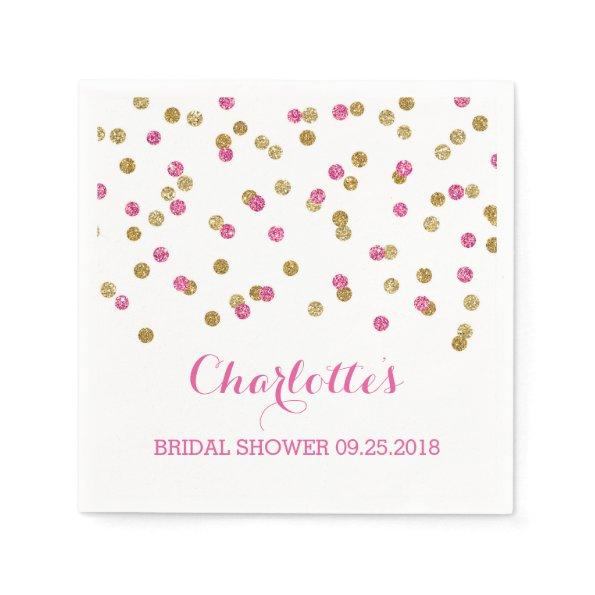 Pink Fuchsia Gold Confetti Bridal Shower Paper Napkins