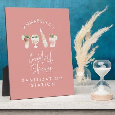 Pink girly modern script bridal shower sanitizer plaque