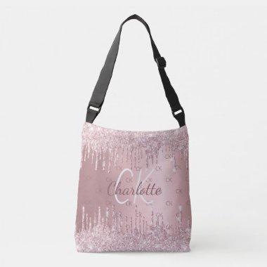 Pink glitter drips monogram elegant glamorous crossbody bag