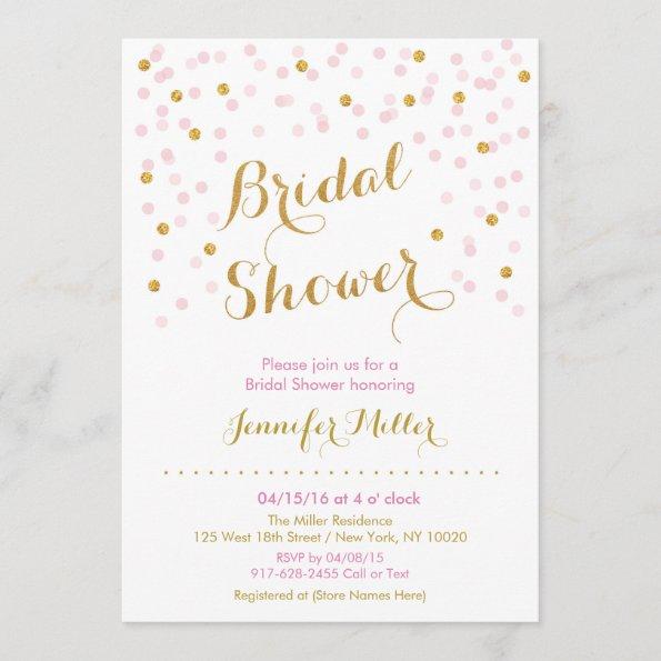 Pink & Gold Confetti Bridal Shower Invitations