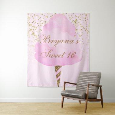 Pink & Gold Cotton Candy Sweet 16 Party Backdrop