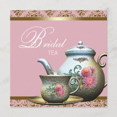 Pink Gold Damask Bridal Tea Shower Invitations