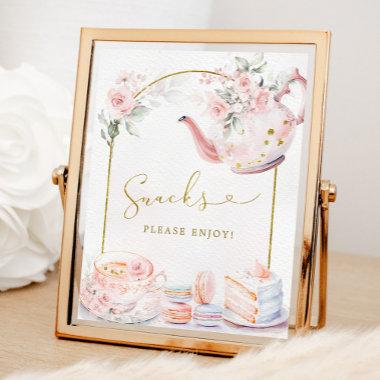 Pink Gold Floral Bridal Shower Tea Party Snacks Poster