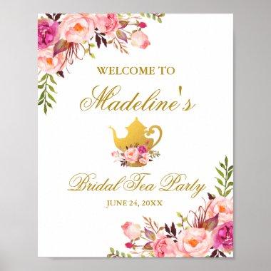 Pink Gold Floral Bridal Shower Tea Party Welcome Poster