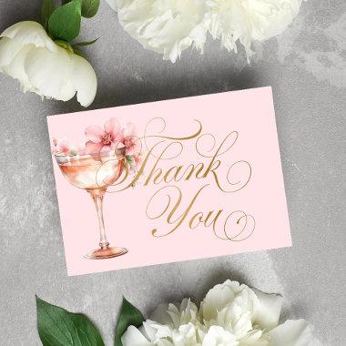 Pink Gold Floral Petals and Prosecco Bridal Shower Thank You Invitations