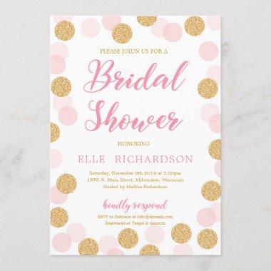 Pink gold glitter polka dot modern bridal shower Invitations