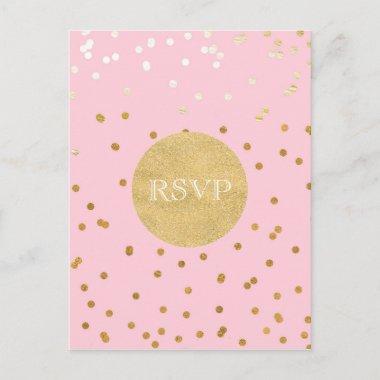 Pink & Gold Shiny Confetti Dots Chic Modern RSVP Invitation PostInvitations