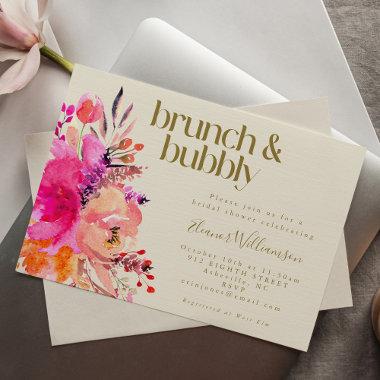 Pink Gold Watercolor Floral Bridal Shower Brunch Invitations