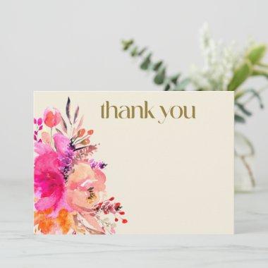 Pink Gold Watercolor Floral Elegant Typography Thank You Invitations