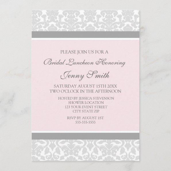 Pink Gray Damask Bridal Lunch Invitation Invitations