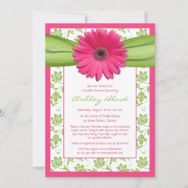 Pink Green Daisy Damask Bridal Shower Invitations