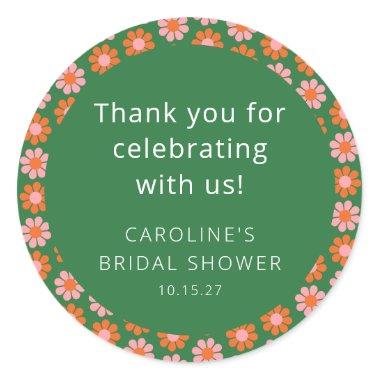 Pink Green Flowers Bridal Shower Custom Thank You Classic Round Sticker