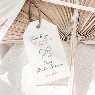 Pink Green Frame Ribbon Bridal Shower Gift Tags