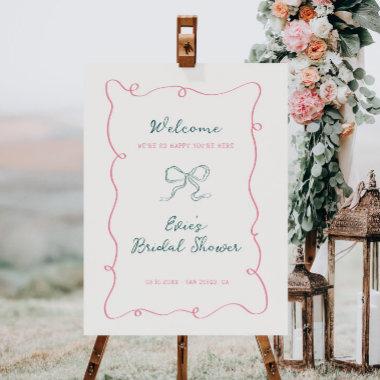 Pink Green Frame Ribbon Bridal Shower Welcome Sign