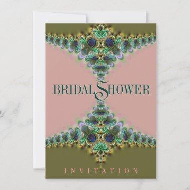 Pink & Green Peacock Lace Bridal Shower Invites