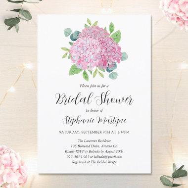 Pink Hydrangea Bouquet Botanical Bridal Shower Invitations