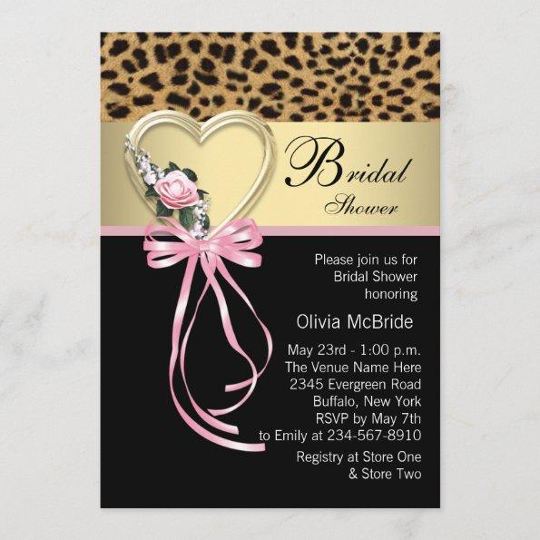 Pink Leopard Black Gold Leopard Bridal Shower Invitations