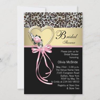Pink Leopard Black Gold Leopard Bridal Shower Invitations