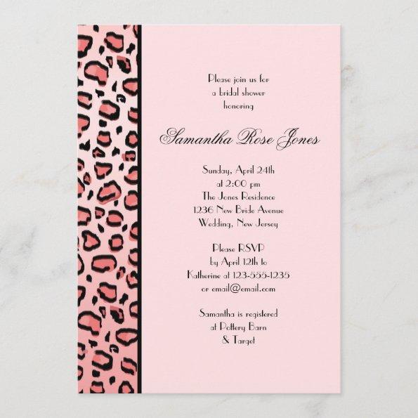 Pink Leopard Print Bridal Shower Left Stripe Invitations
