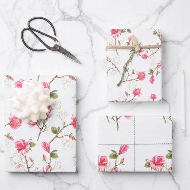 Pink Magnolia Blossoms Spring Bridal Shower Wrapping Paper Sheets