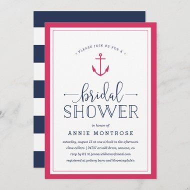 Pink & Navy Nautical Bridal Shower Invitations