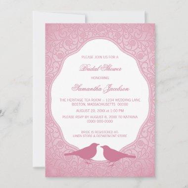 Pink Nouveau Floral Frame Bridal Shower Invite