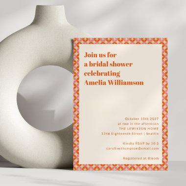 Pink Orange Mid Century Modern Cute Bridal Shower Invitations