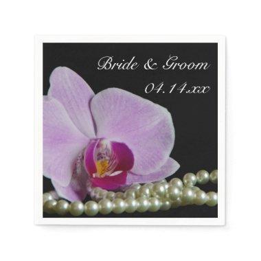 Pink Orchid and Pearls on Black Wedding Napkins