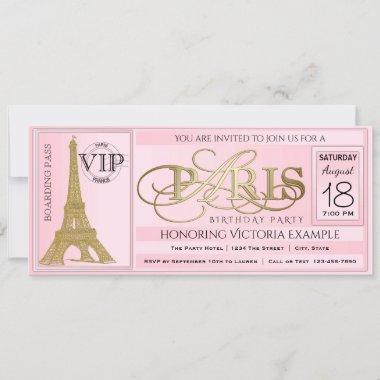 PInk Paris Birthday Party Ticket Invitations