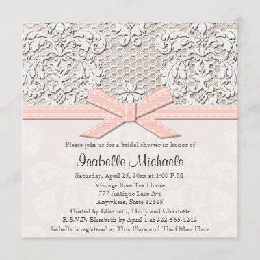 Pink Pearl and Lace Bridal Shower Invitations