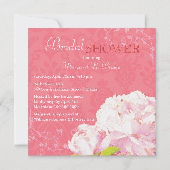 Pink Peony Blooms Summer Bridal Shower Invitations