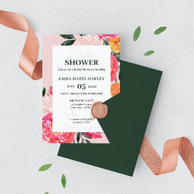 Pink Peony Boquet Floral green Bridal Shower Invitations