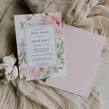 Pink Peony Floral Botanical Bridal Shower Invitations