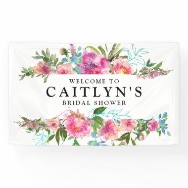 Pink Peony Floral Watercolor Bridal Shower Welcome Banner