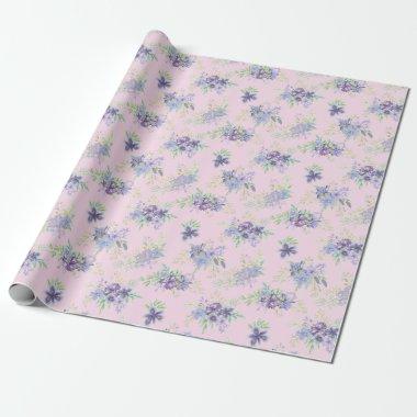 Pink Purple Floral Bridal Shower Birthday Gift her Wrapping Paper