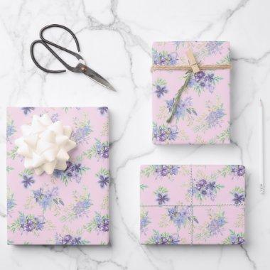 Pink Purple Green Floral Birthday Bridal Shower Wrapping Paper Sheets