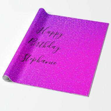 Pink Purple Happy Birthday Glitter Custom Name Wrapping Paper