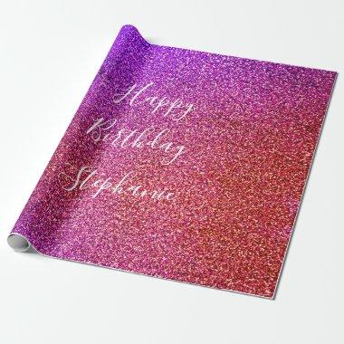 Pink Purple Ombre Happy Birthday Custom Name Wrapping Paper