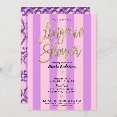 Pink Purple Twisted Hearts Chic Lingerie Shower Invitations