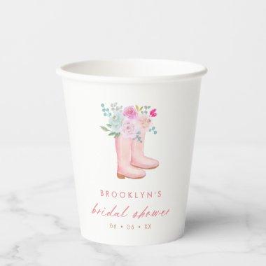 Pink Rain Boots & Flowers Bridal Shower Paper Cups